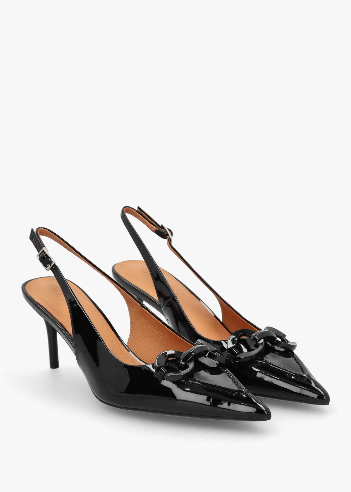 Eppie Black Patent Leather Mid Heel Sling Back Shoes