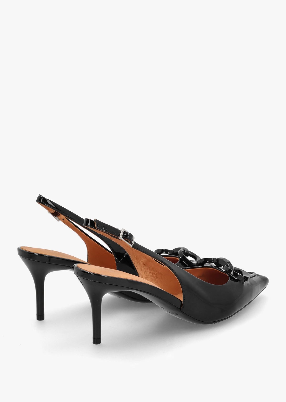 Eppie Black Patent Leather Mid Heel Sling Back Shoes