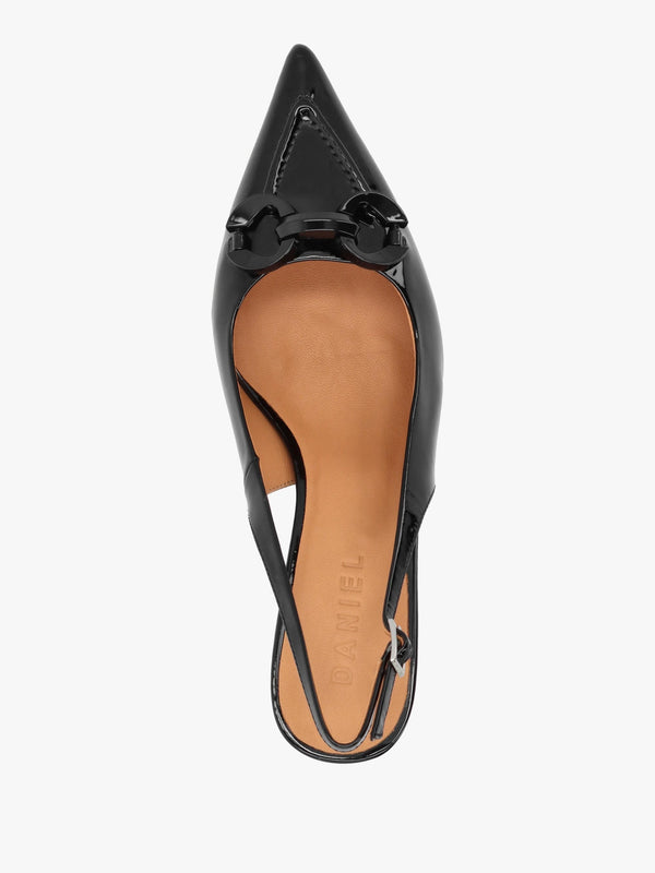 Eppie Black Patent Leather Mid Heel Sling Back Shoes