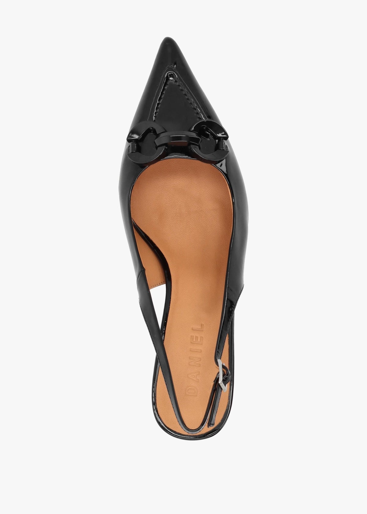 Eppie Black Patent Leather Mid Heel Sling Back Shoes