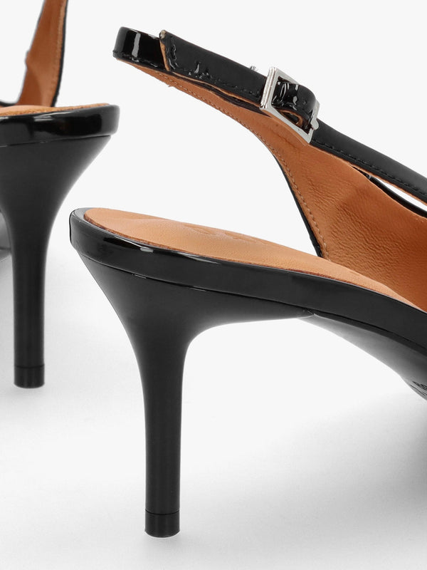 Eppie Black Patent Leather Mid Heel Sling Back Shoes