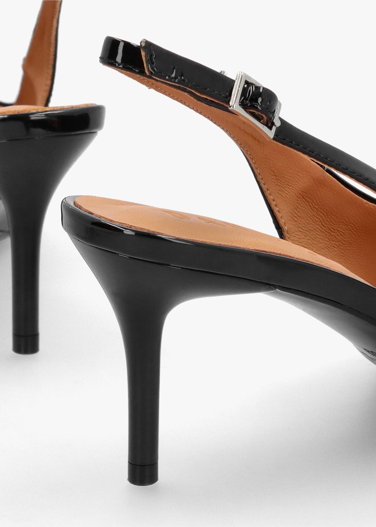 Eppie Black Patent Leather Mid Heel Sling Back Shoes
