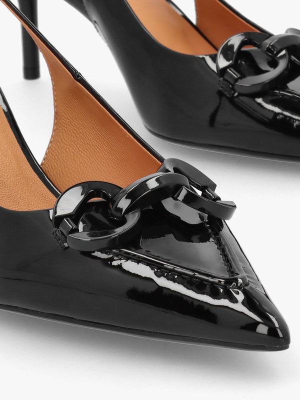 Eppie Black Patent Leather Mid Heel Sling Back Shoes