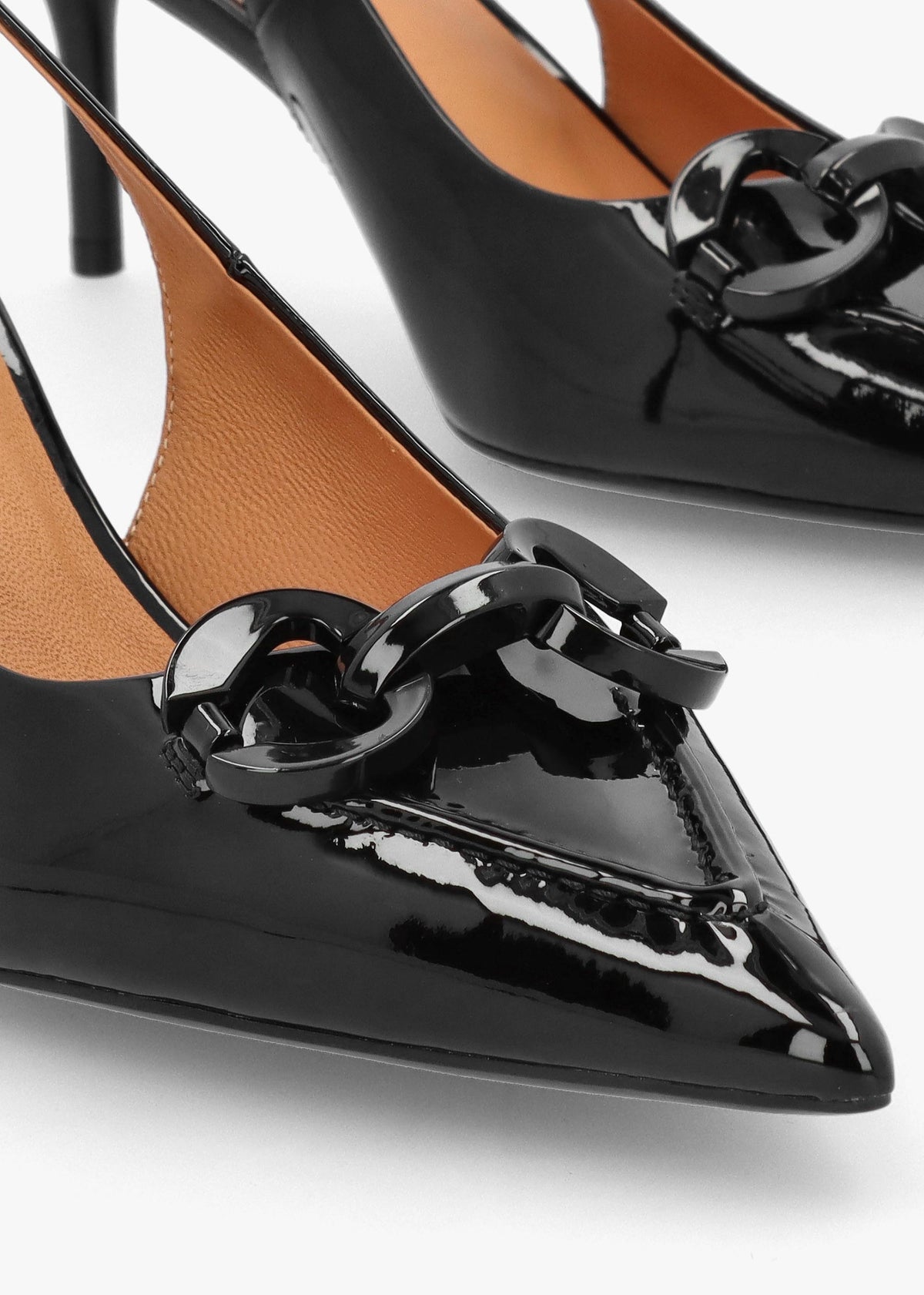 Eppie Black Patent Leather Mid Heel Sling Back Shoes