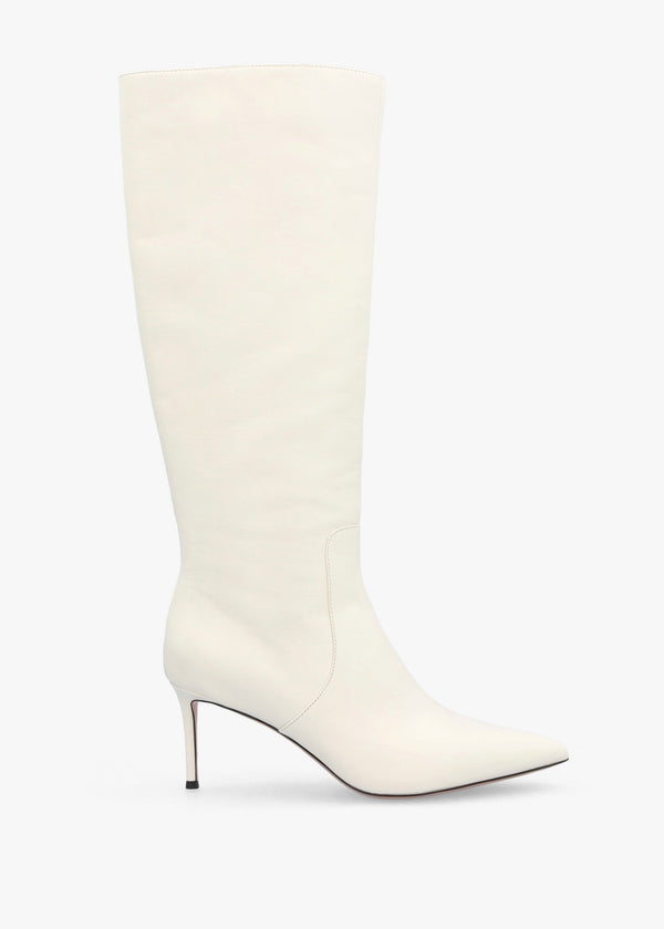 Saffia Cream Leather Slim Heel Knee Boots