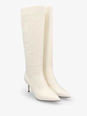 Saffia Cream Leather Slim Heel Knee Boots