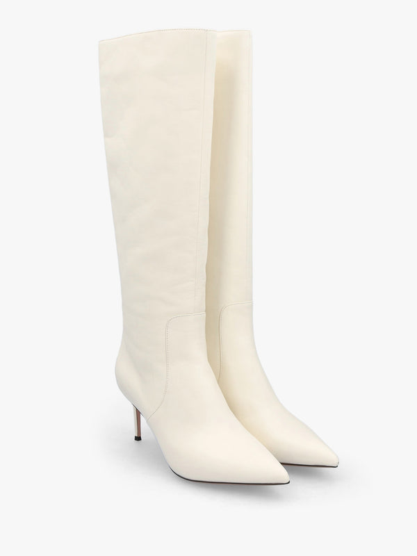 Saffia Cream Leather Slim Heel Knee Boots