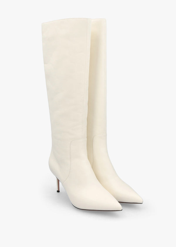 Saffia Cream Leather Slim Heel Knee Boots