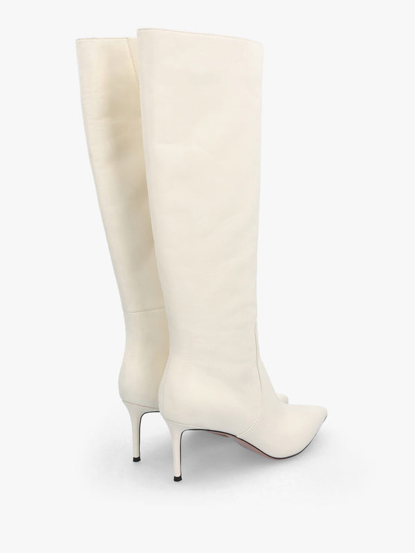 Saffia Cream Leather Slim Heel Knee Boots