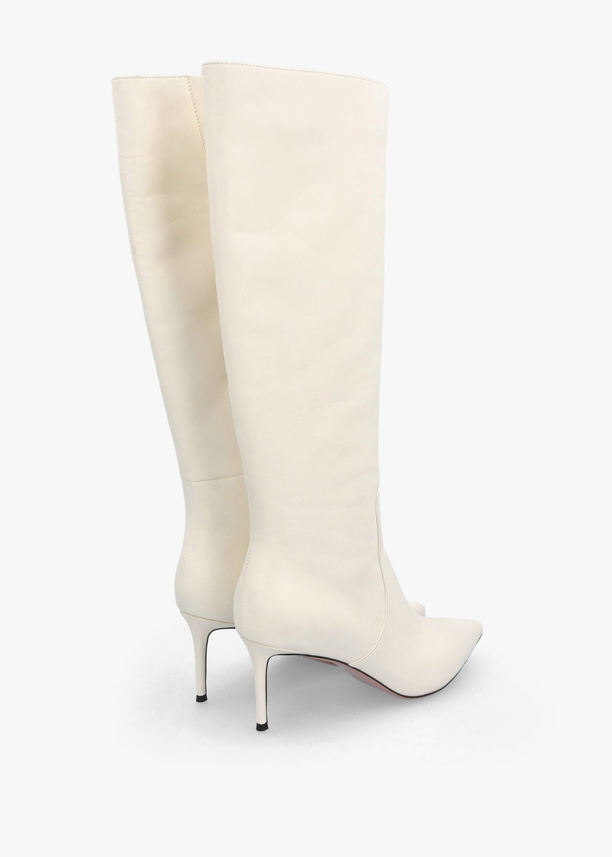 Saffia Cream Leather Slim Heel Knee Boots