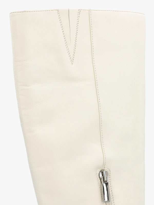 Saffia Cream Leather Slim Heel Knee Boots