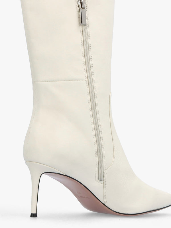 Saffia Cream Leather Slim Heel Knee Boots