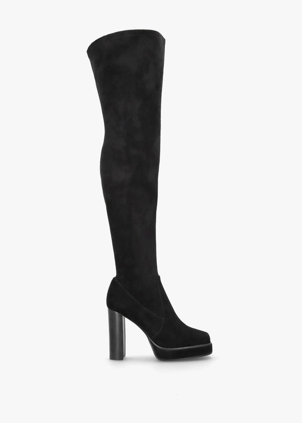 Sippy Black Suede Over The Knee Platform Heeled Boots