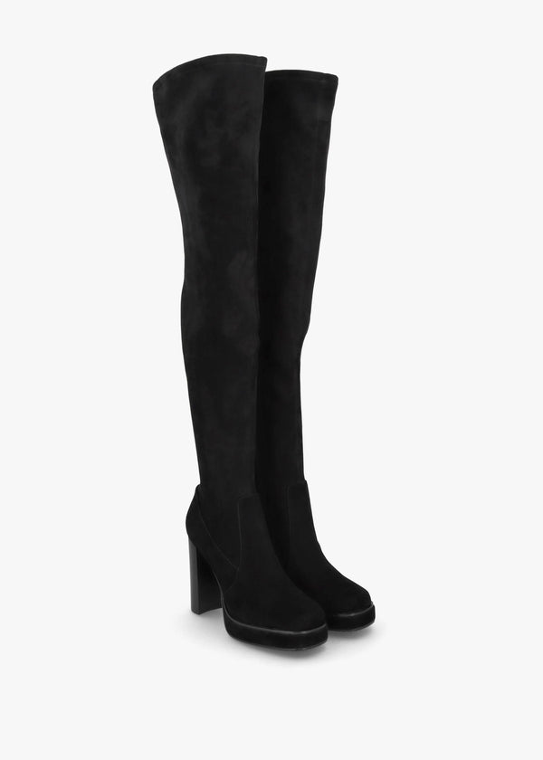 Sippy Black Suede Over The Knee Platform Heeled Boots