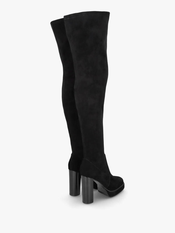 Sippy Black Suede Over The Knee Platform Heeled Boots