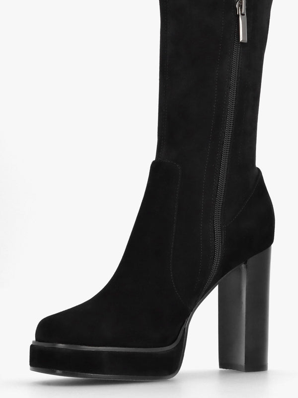 Sippy Black Suede Over The Knee Platform Heeled Boots