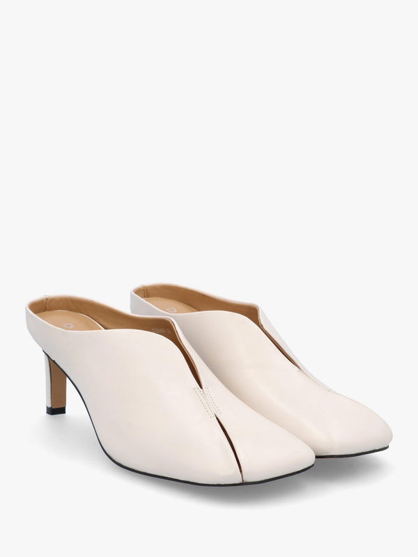 Squad Cream Leather Square Toe Heeled Mules