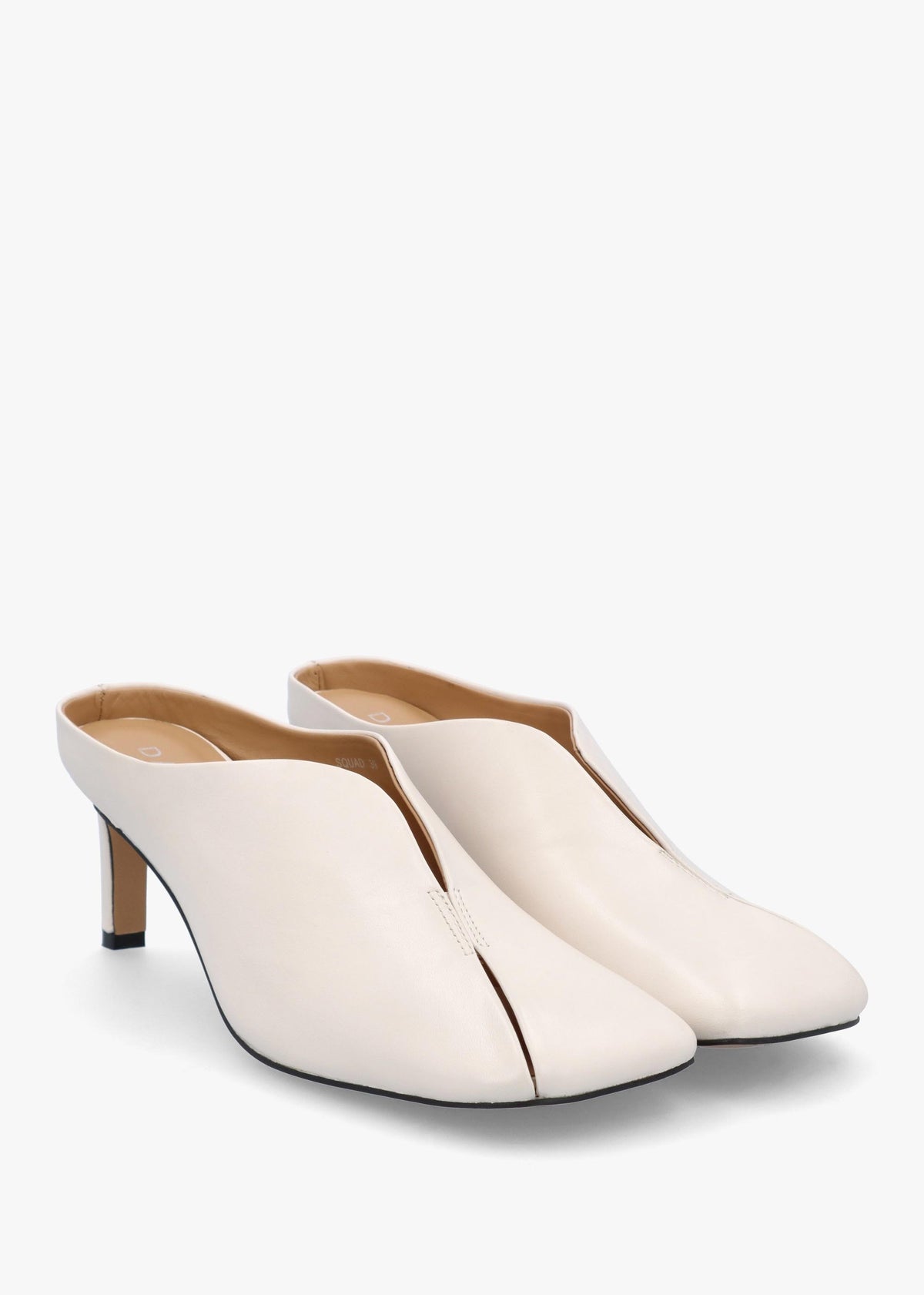 Squad Cream Leather Square Toe Heeled Mules