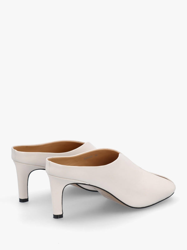 Squad Cream Leather Square Toe Heeled Mules