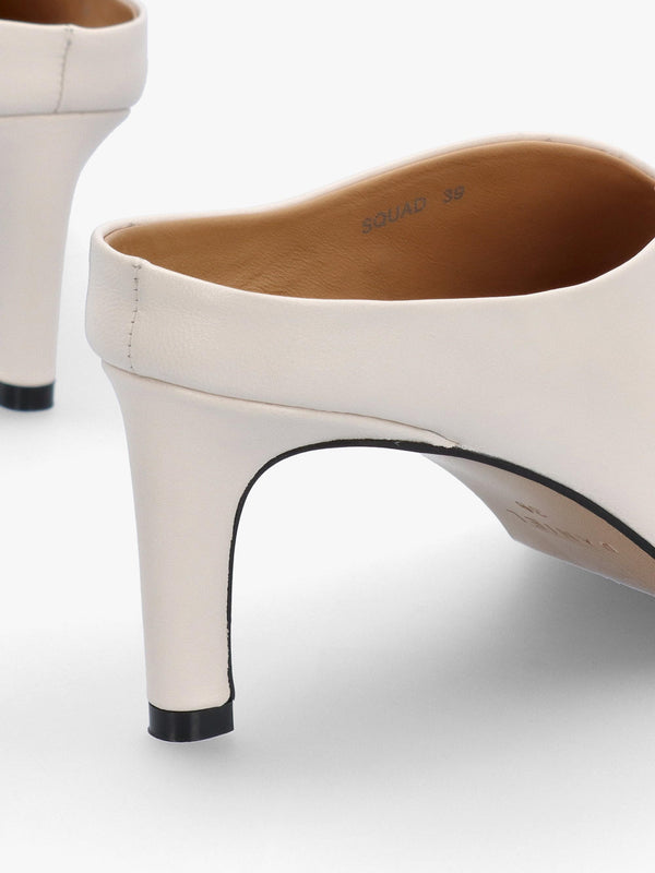 Squad Cream Leather Square Toe Heeled Mules