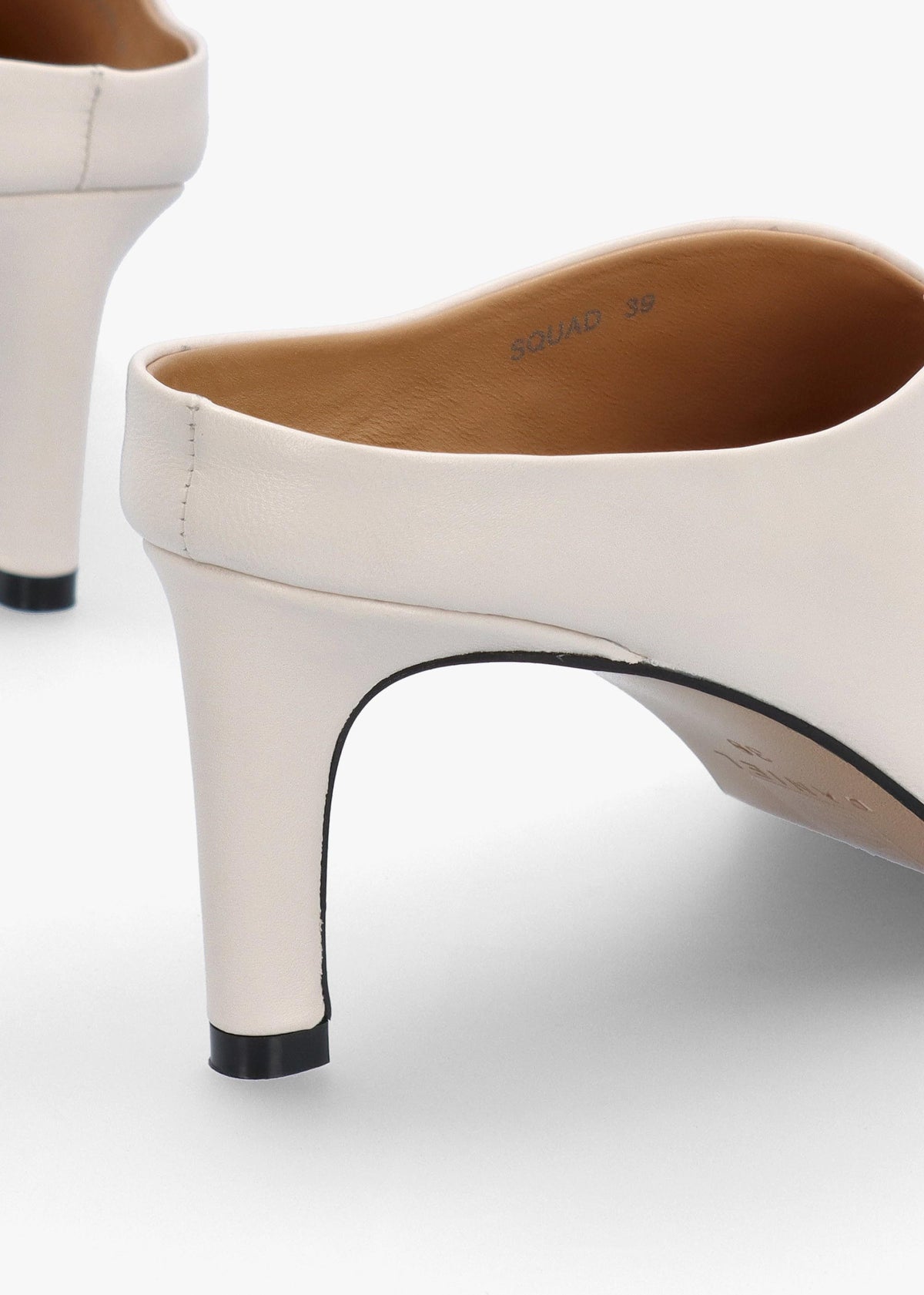 Squad Cream Leather Square Toe Heeled Mules