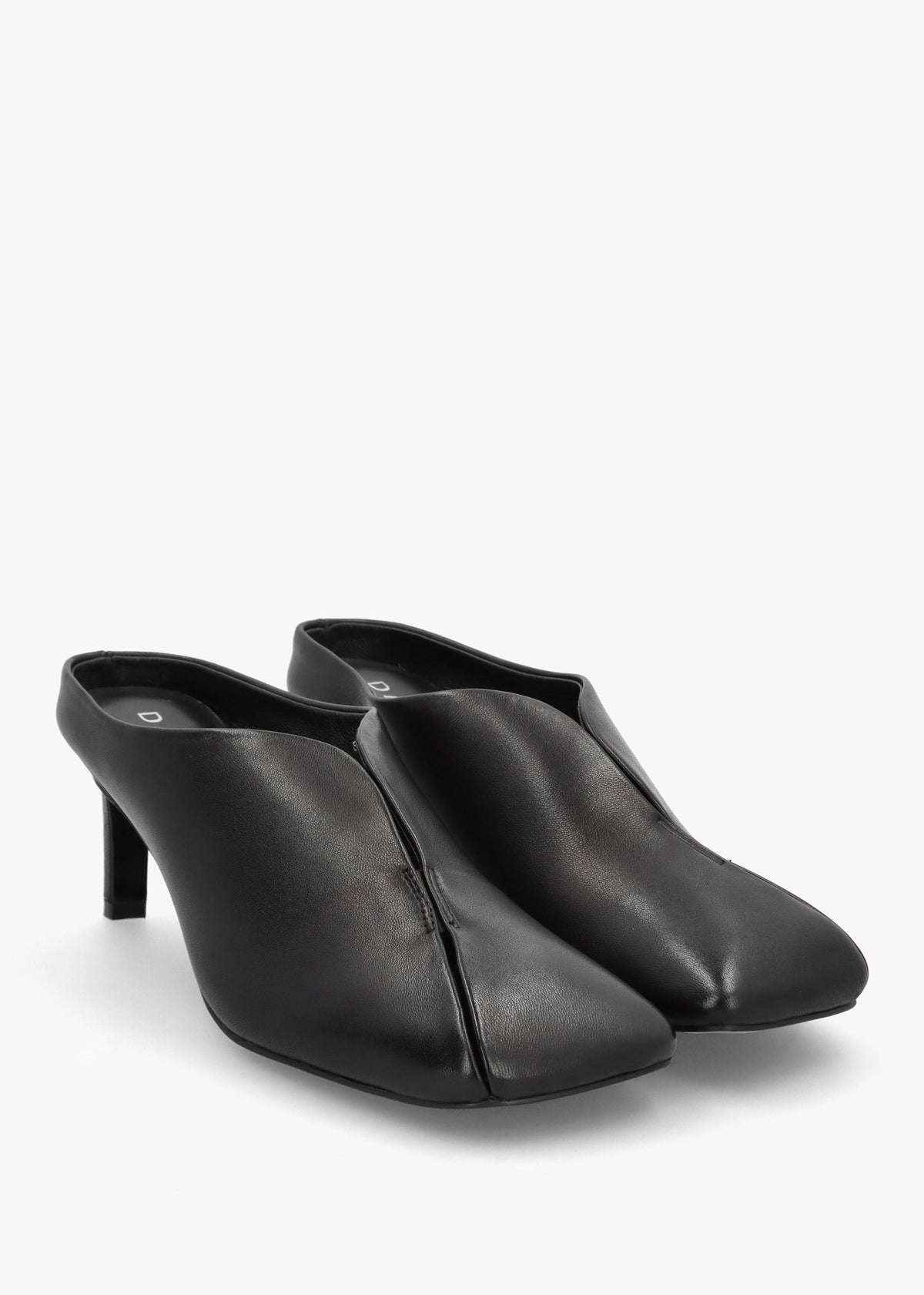 Squad Black Leather Square Toe Heeled Mules