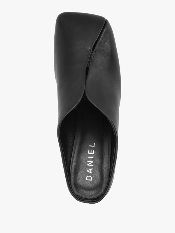 Squad Black Leather Square Toe Heeled Mules