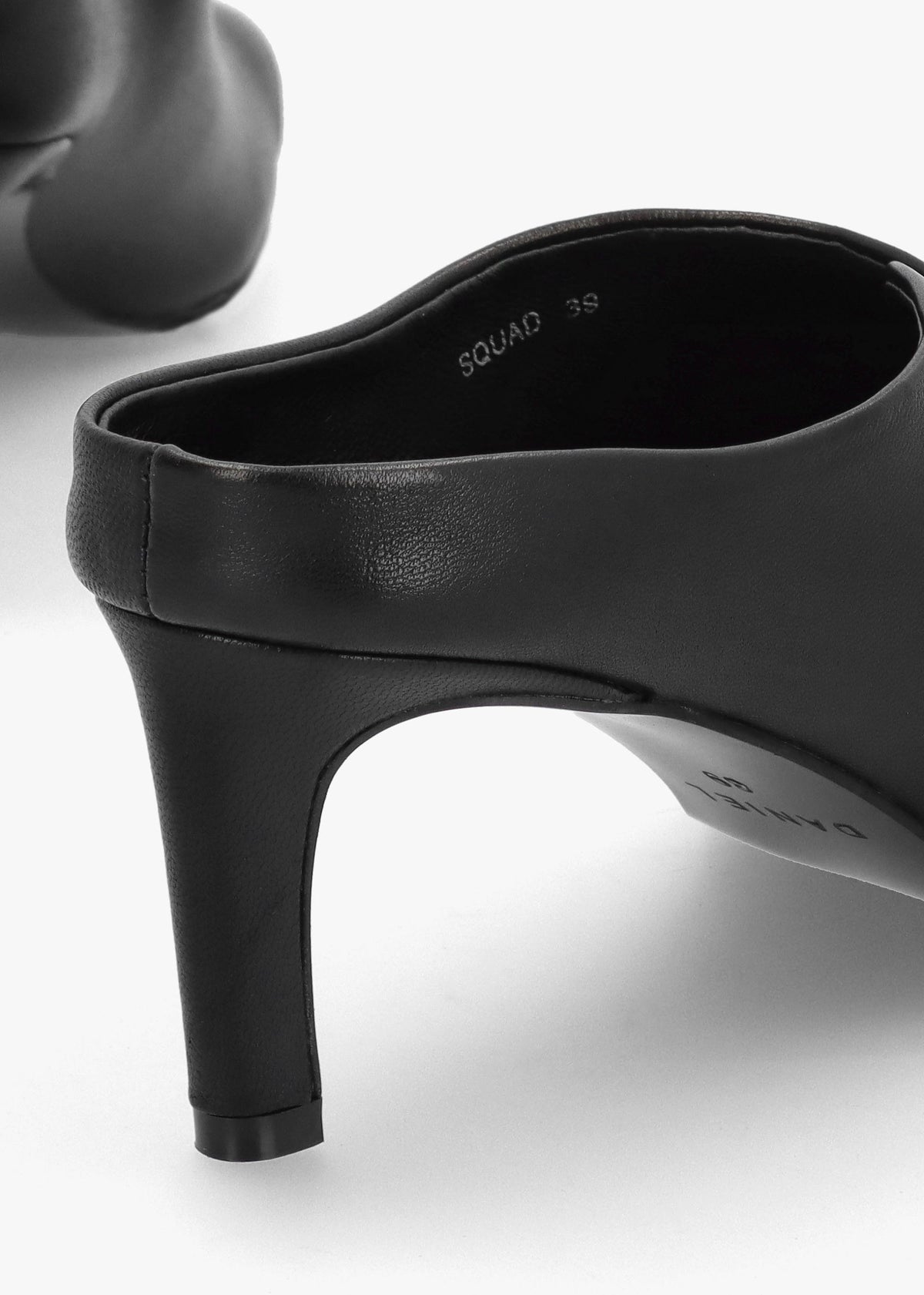Squad Black Leather Square Toe Heeled Mules