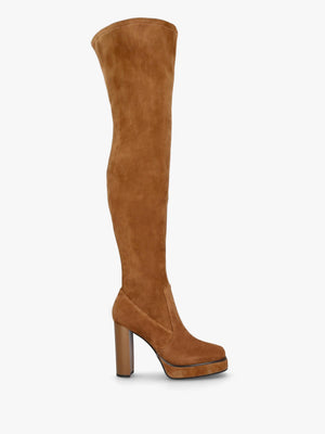 Sippy Tan Suede Over The Knee Platform Heeled Boots