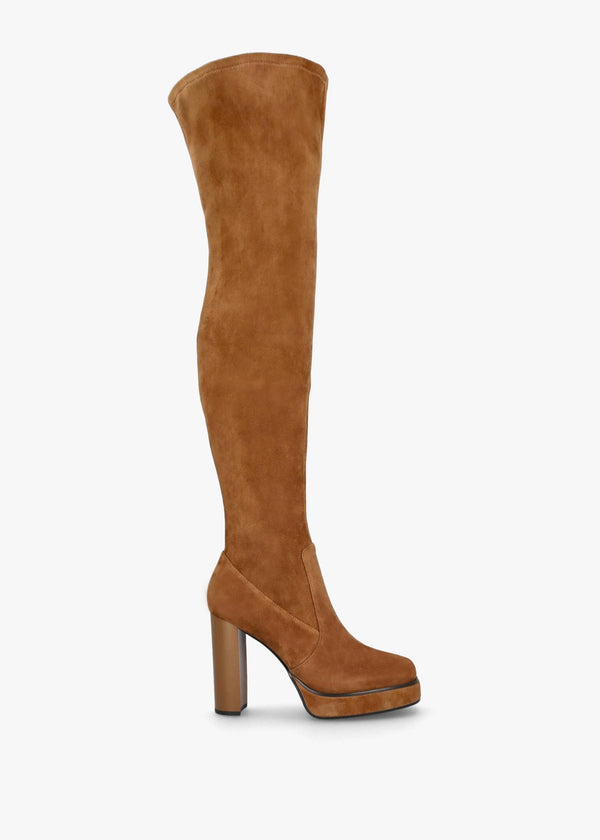 Sippy Tan Suede Over The Knee Platform Heeled Boots