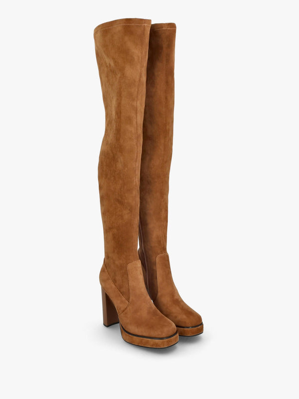 Sippy Tan Suede Over The Knee Platform Heeled Boots