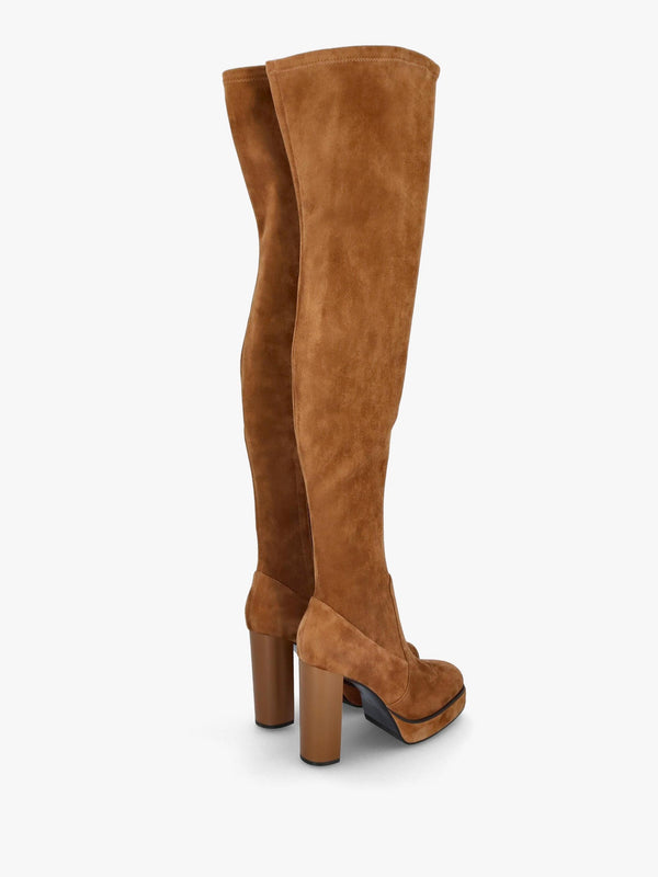 Sippy Tan Suede Over The Knee Platform Heeled Boots