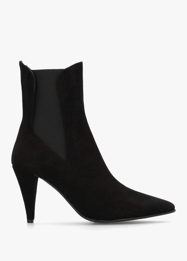 Nelly Black Suede Cone Heel Chelsea Boots