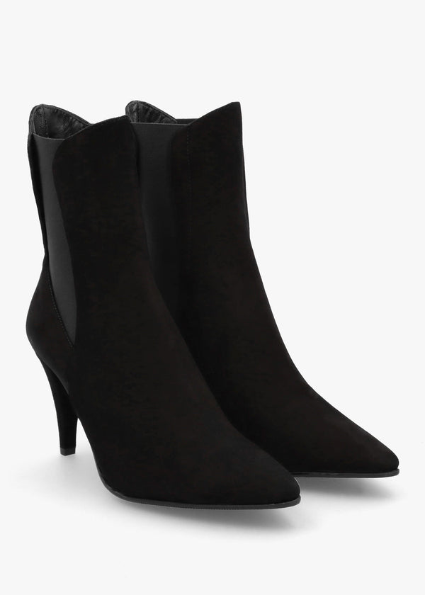 Nelly Black Suede Cone Heel Chelsea Boots