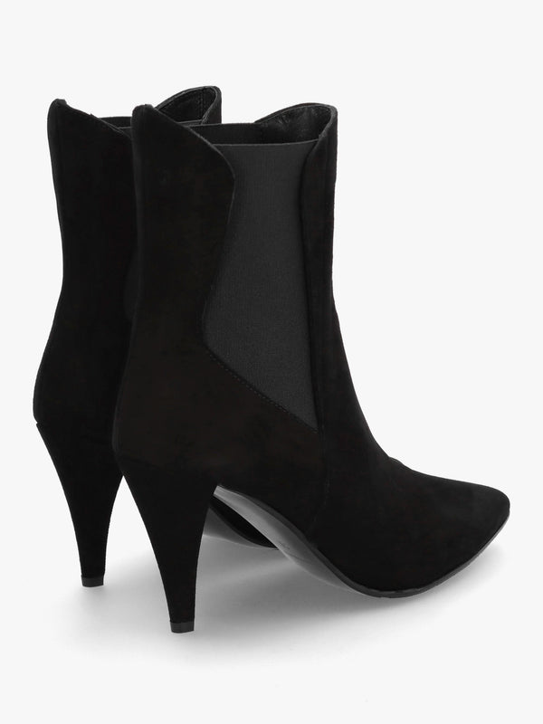 Nelly Black Suede Cone Heel Chelsea Boots