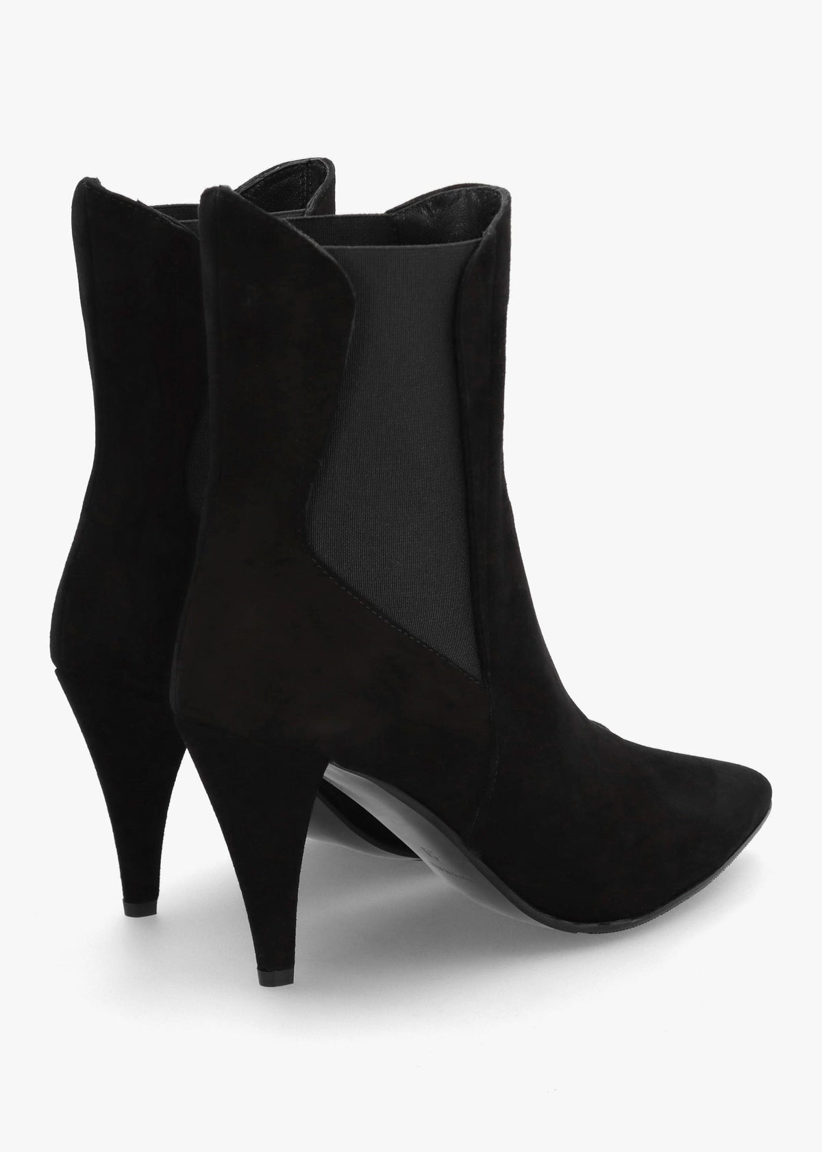 Nelly Black Suede Cone Heel Chelsea Boots