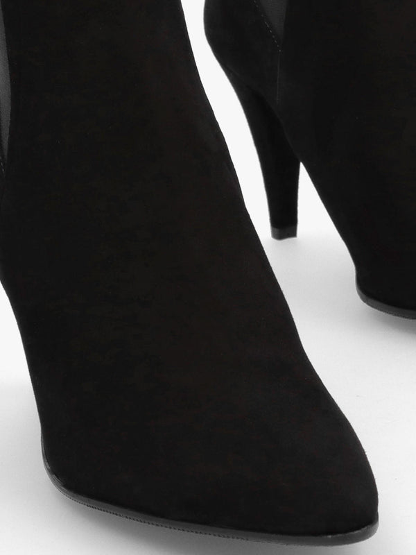 Nelly Black Suede Cone Heel Chelsea Boots