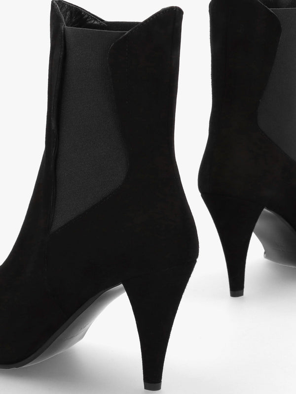 Nelly Black Suede Cone Heel Chelsea Boots