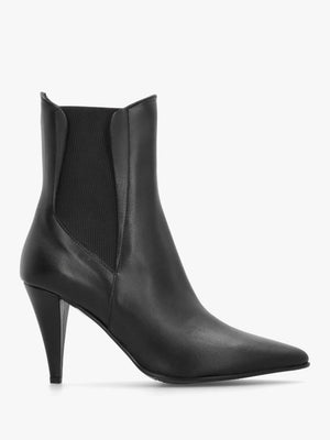 Nelly Black Leather Cone Heel Chelsea Boots