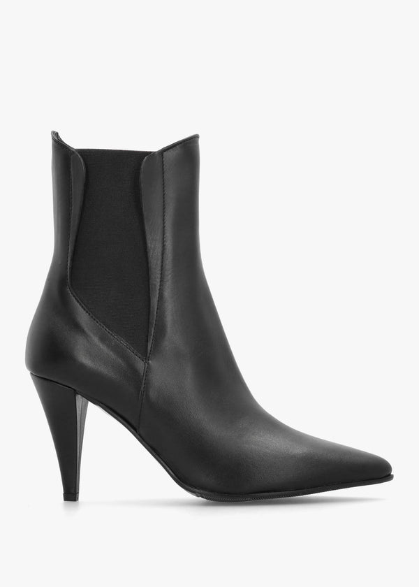 Nelly Black Leather Cone Heel Chelsea Boots