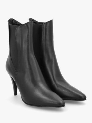 Nelly Black Leather Cone Heel Chelsea Boots
