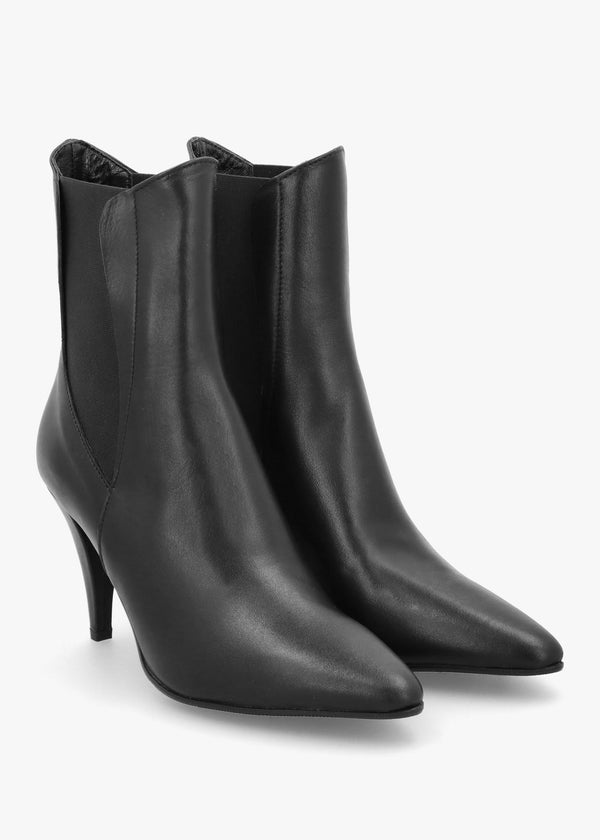 Nelly Black Leather Cone Heel Chelsea Boots