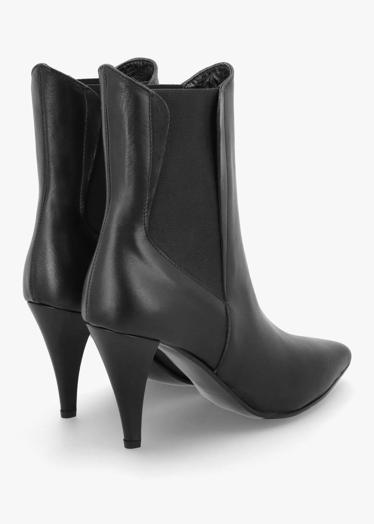 Nelly Black Leather Cone Heel Chelsea Boots