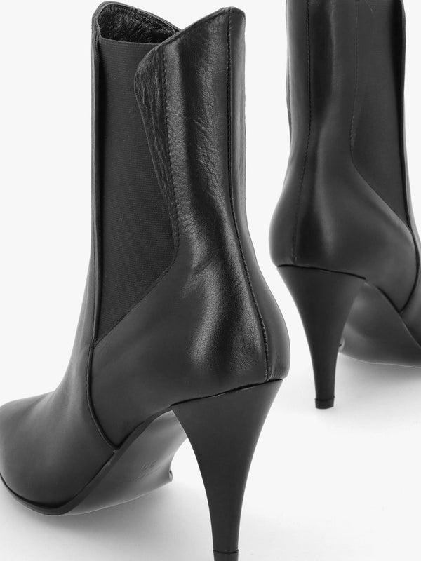 Nelly Black Leather Cone Heel Chelsea Boots