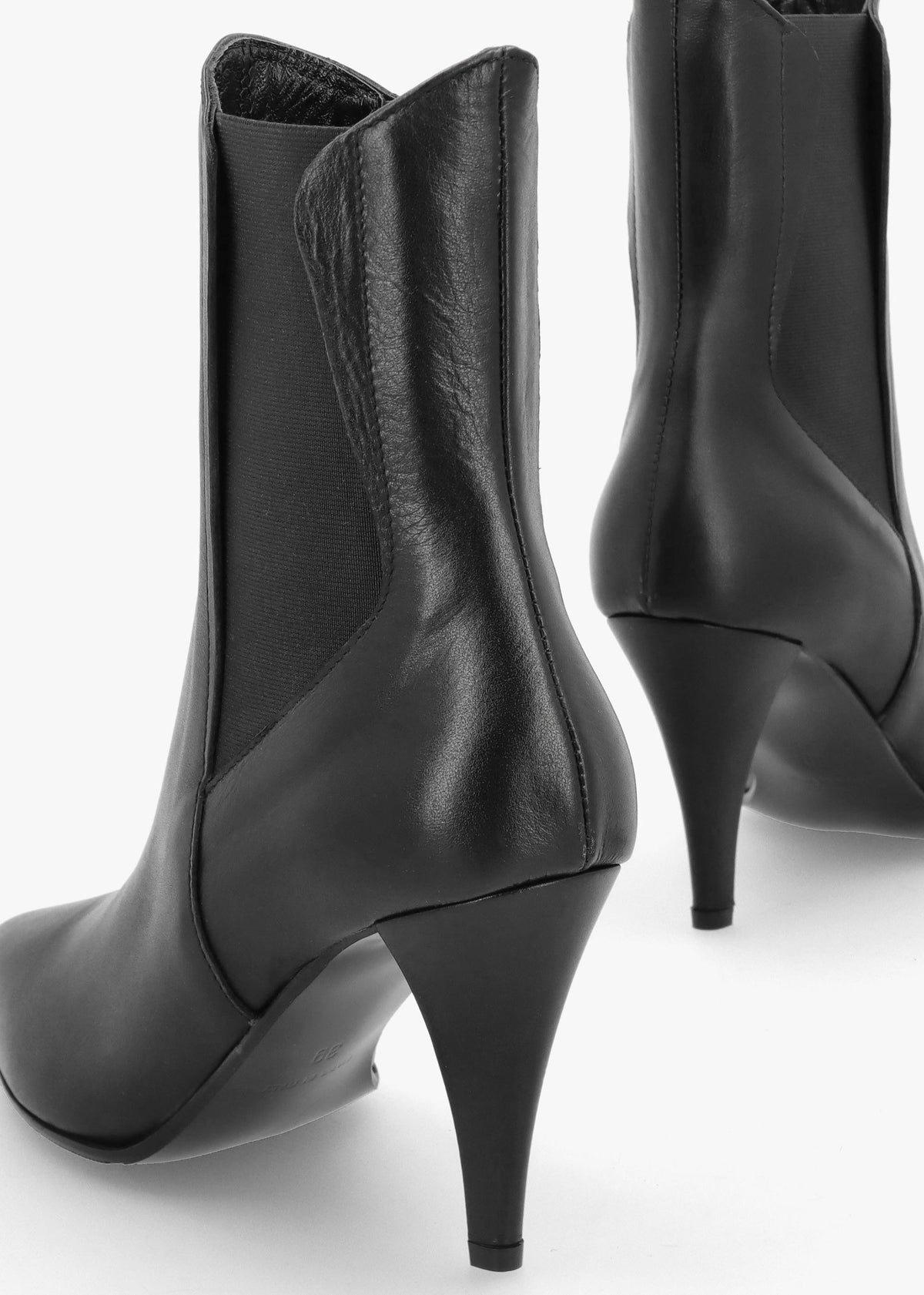 Nelly Black Leather Cone Heel Chelsea Boots