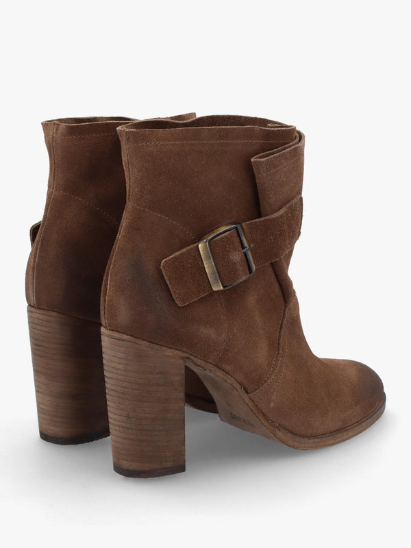 Giddy Taupe Suede Buckle Block Heeled Ankle Boots