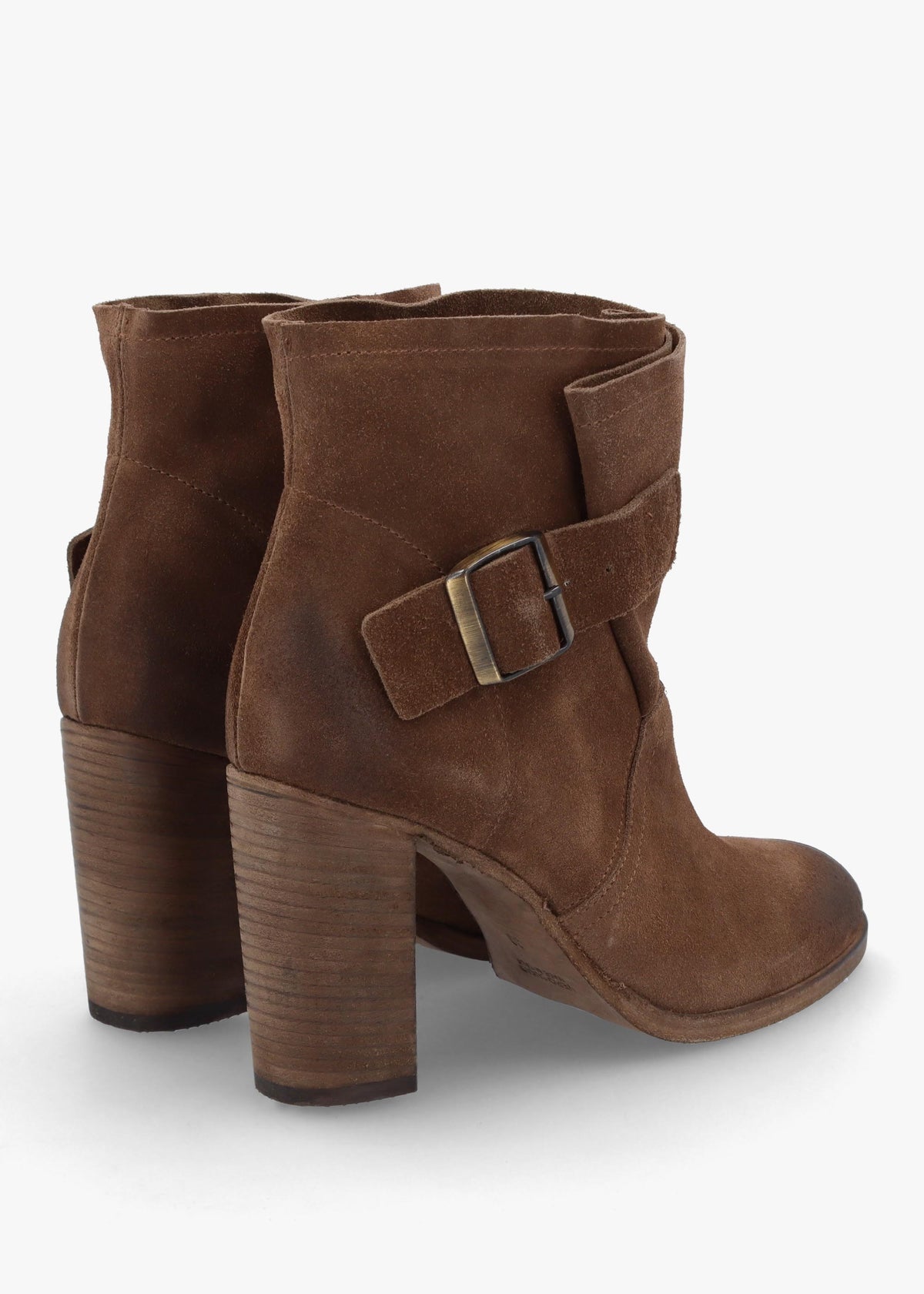 Giddy Taupe Suede Buckle Block Heeled Ankle Boots