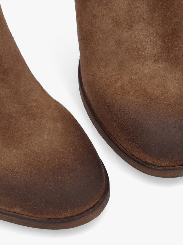 Giddy Taupe Suede Buckle Block Heeled Ankle Boots