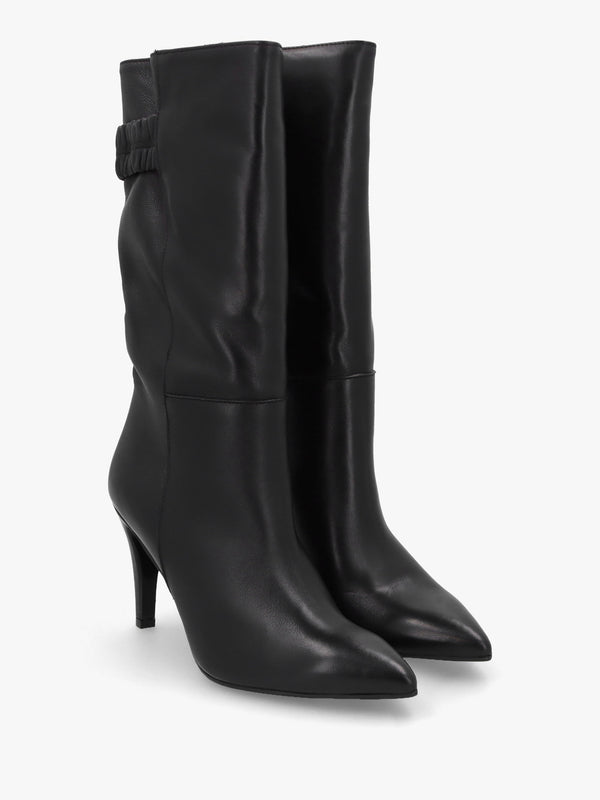 Gardenia 80's Black Leather Elasticated Back Heeled Calf Boots