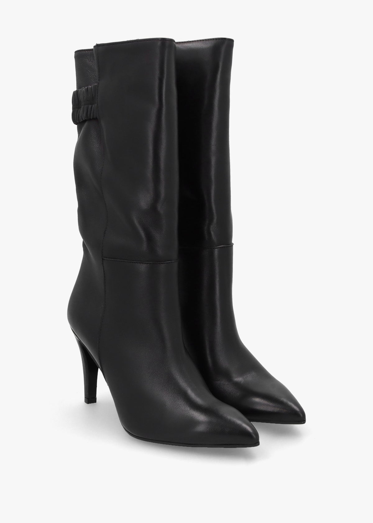 Gardenia 80's Black Leather Elasticated Back Heeled Calf Boots